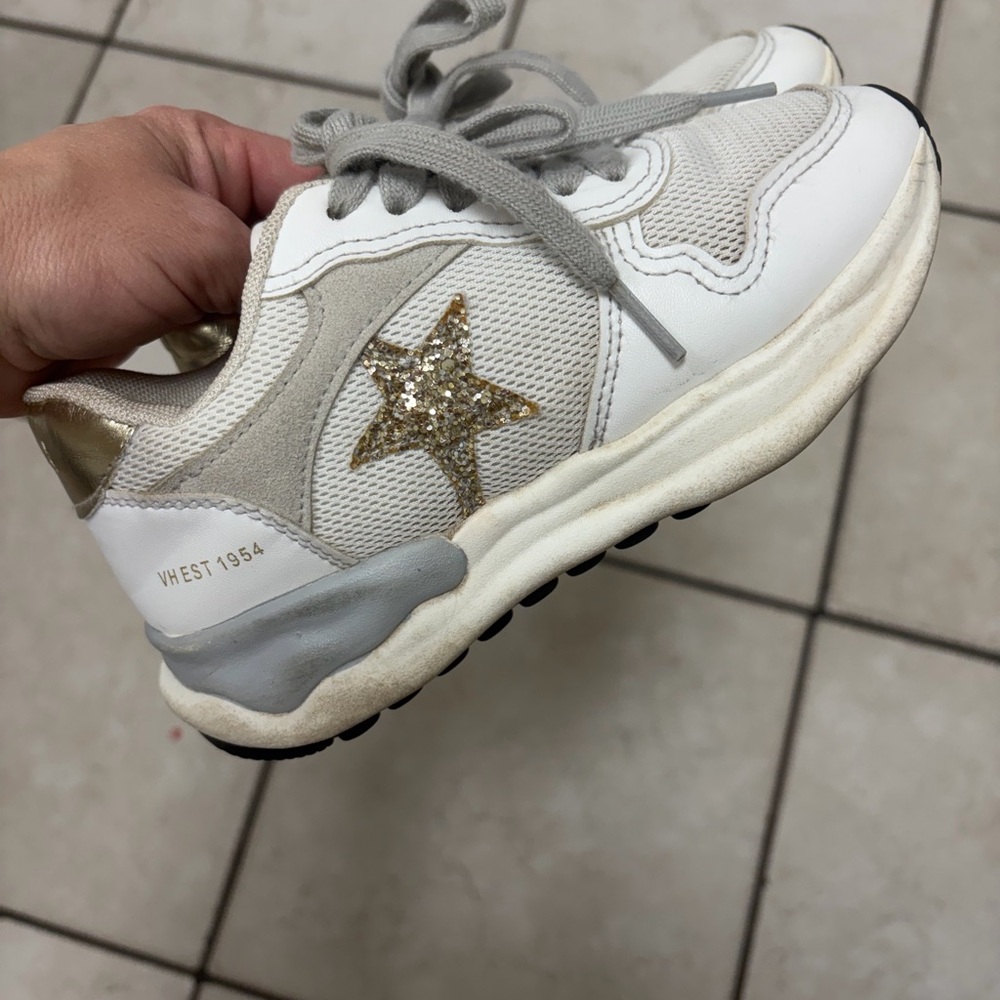 Vintage Havana White Gold Glitter Star Kids Sneakers